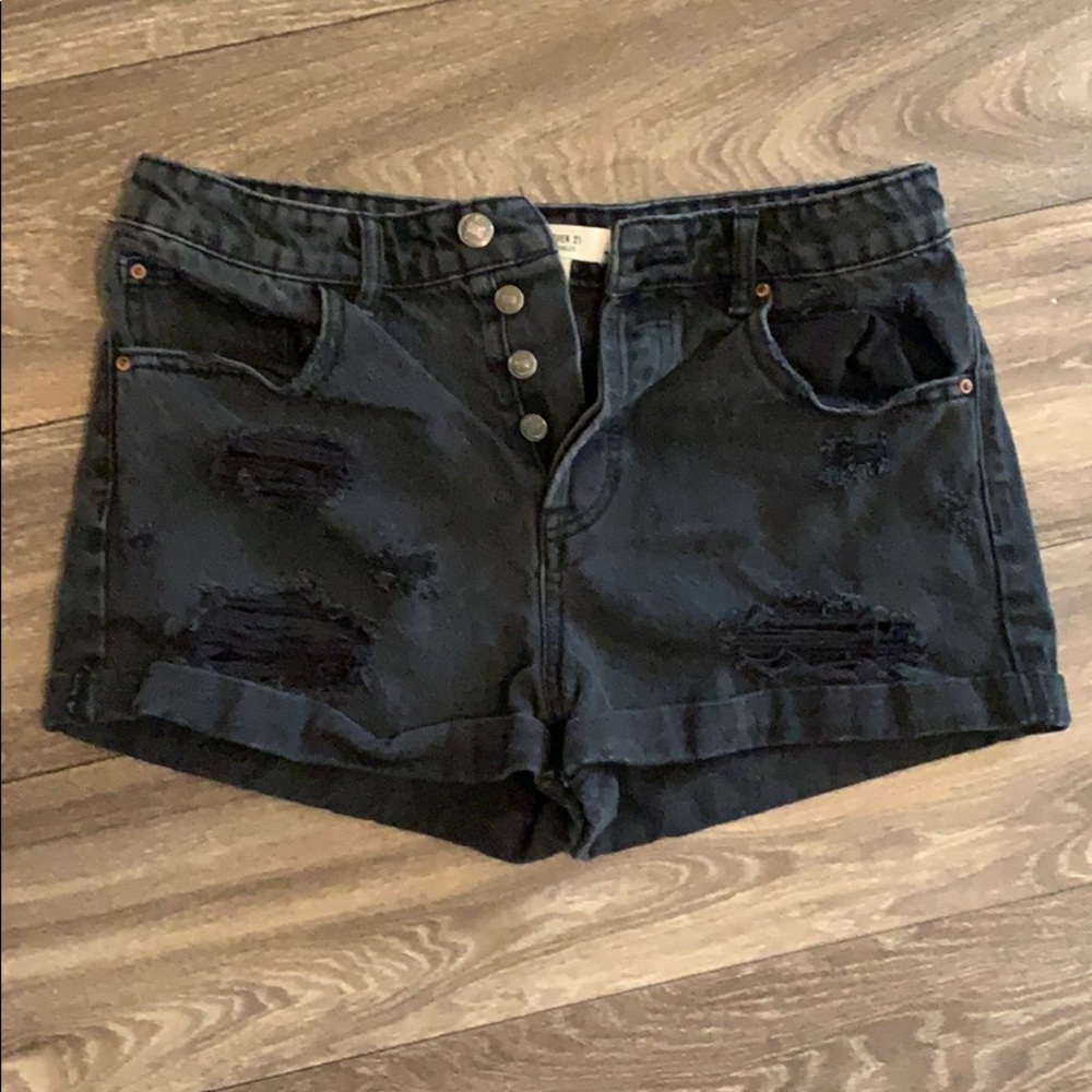 Black denim high waisted shorts